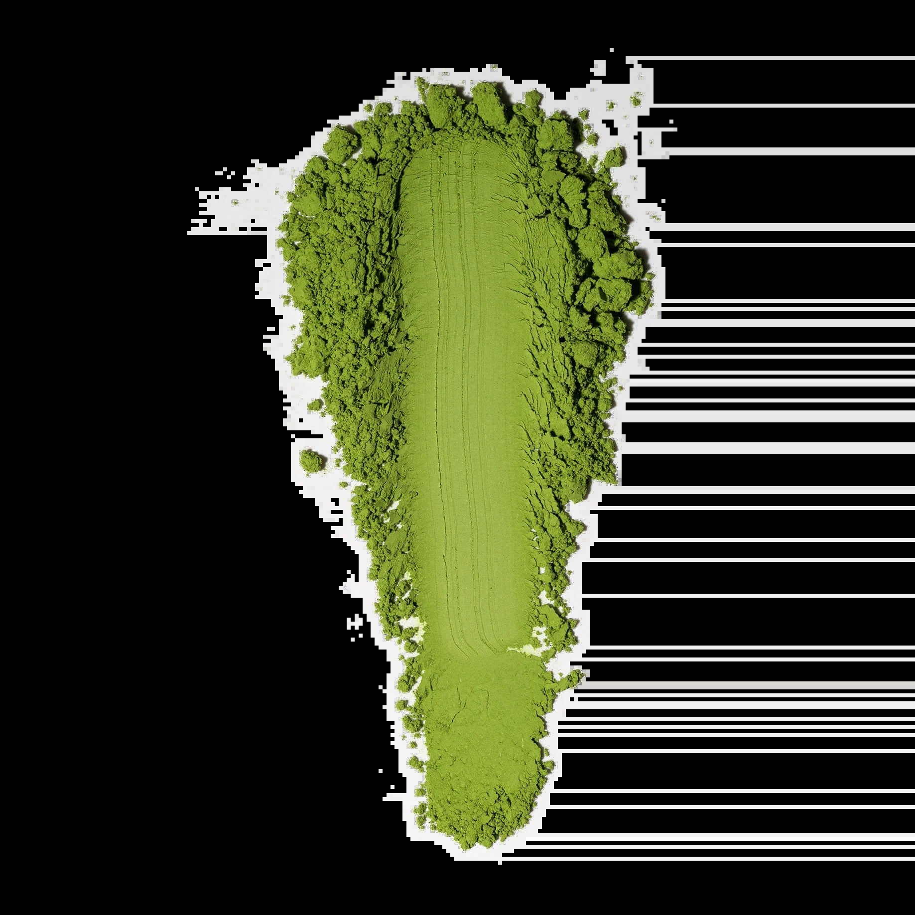 Swatch of vibrant green Samidori matcha powder smeared across a white background